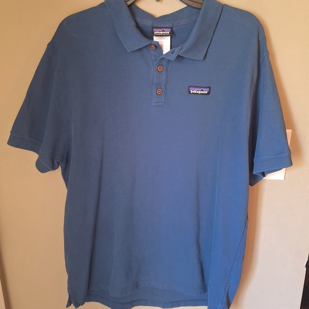 Men's Patagonia Organic Cotton Slate Blue Polo Shirt L